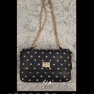 Forever 21 Black Studded Shoulder Bag with Gold Chain